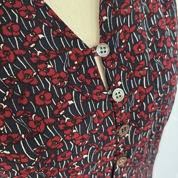 Laura Ashley Vintage Y2K Button Down Floral Midi Sun Dress Red White Blue Size 8 - Picture 2 of 6